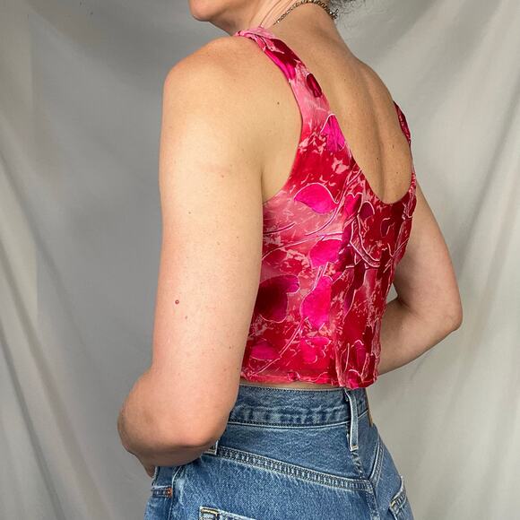 Cache silk floral burnout crop top pink cropped blouse sleeveless vintage Y2K 4 - Picture 3 of 13